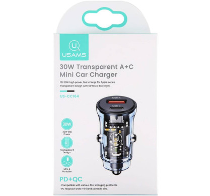 Автомобильное 3/Y/USAMS 30 W Transparent Mini Car Charger